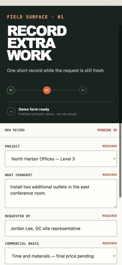 Mobile extra-work field capture form
