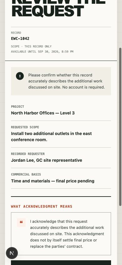 Mobile requester acknowledgment screen